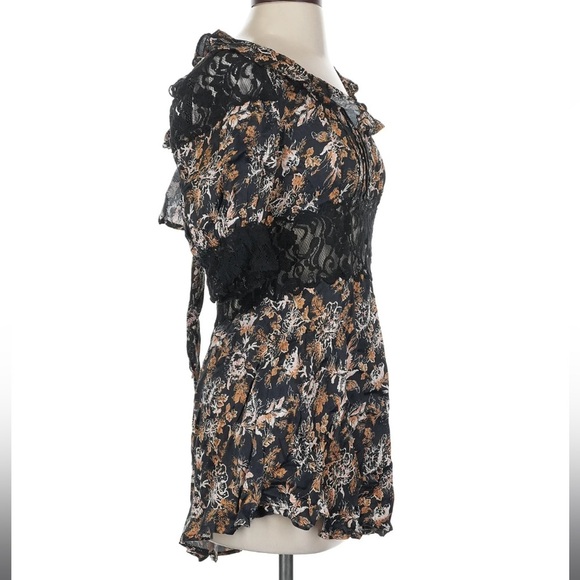 Free People Lucie Mini Boho Black Combo Short Dress NEW 2 Floral Fairy - Picture 6 of 12